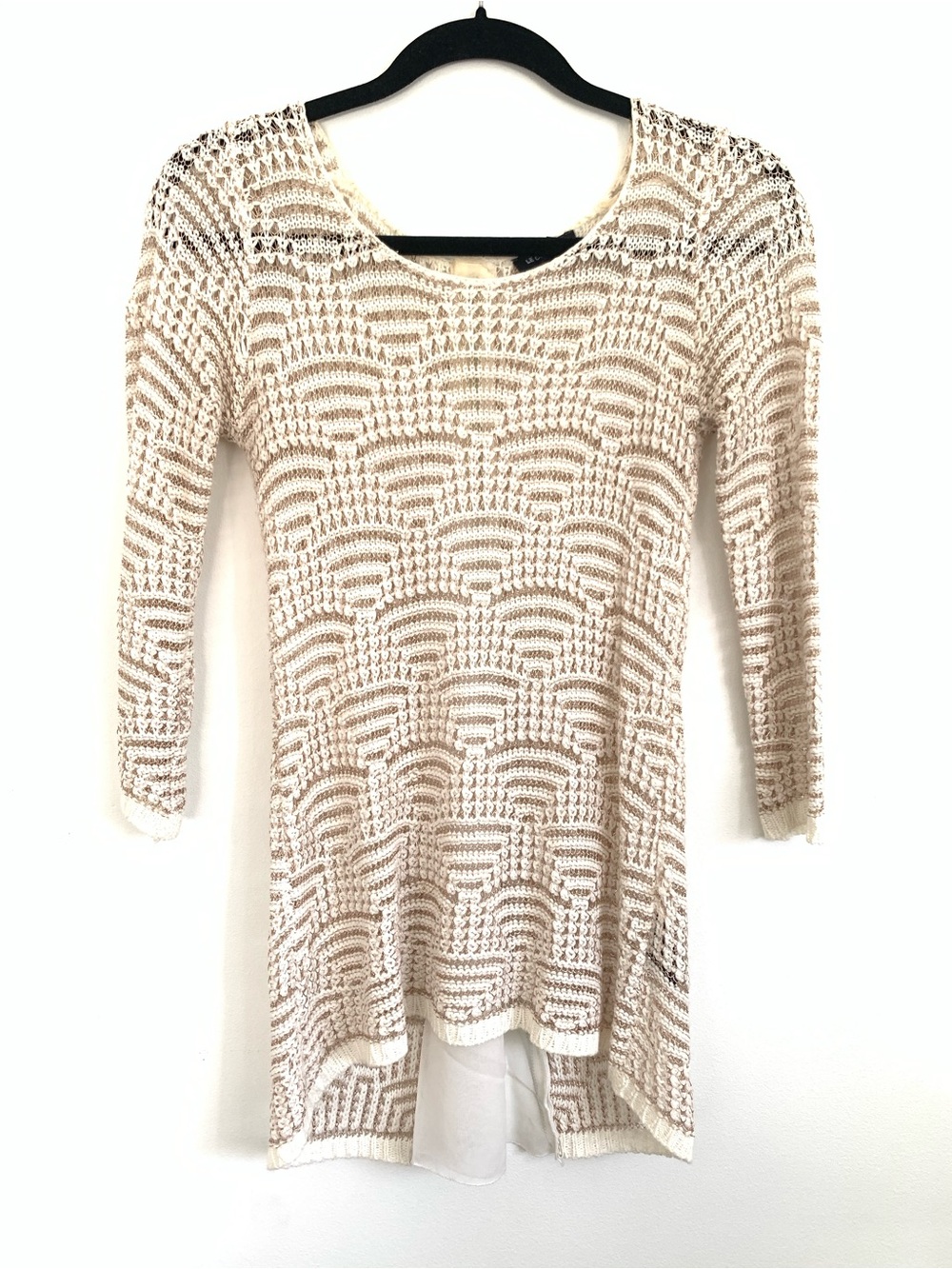 Le Château Gold & Cream Open-Weave Tunic with Chiffon open back
